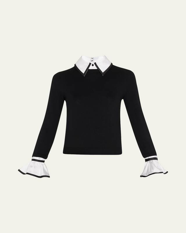 Justina Woven Combo Long-Sleeve Pullover